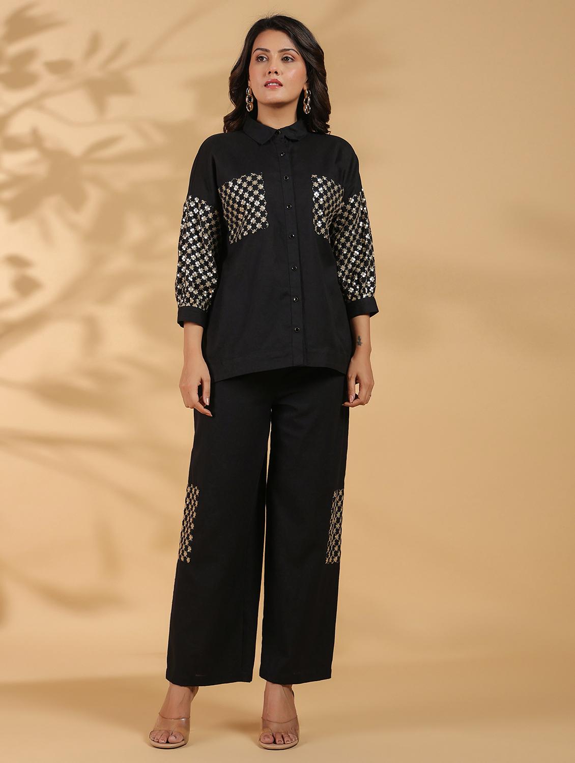 women black sequin work shirt and trouser co-ords set - 21742304 - Zoom Image - 0