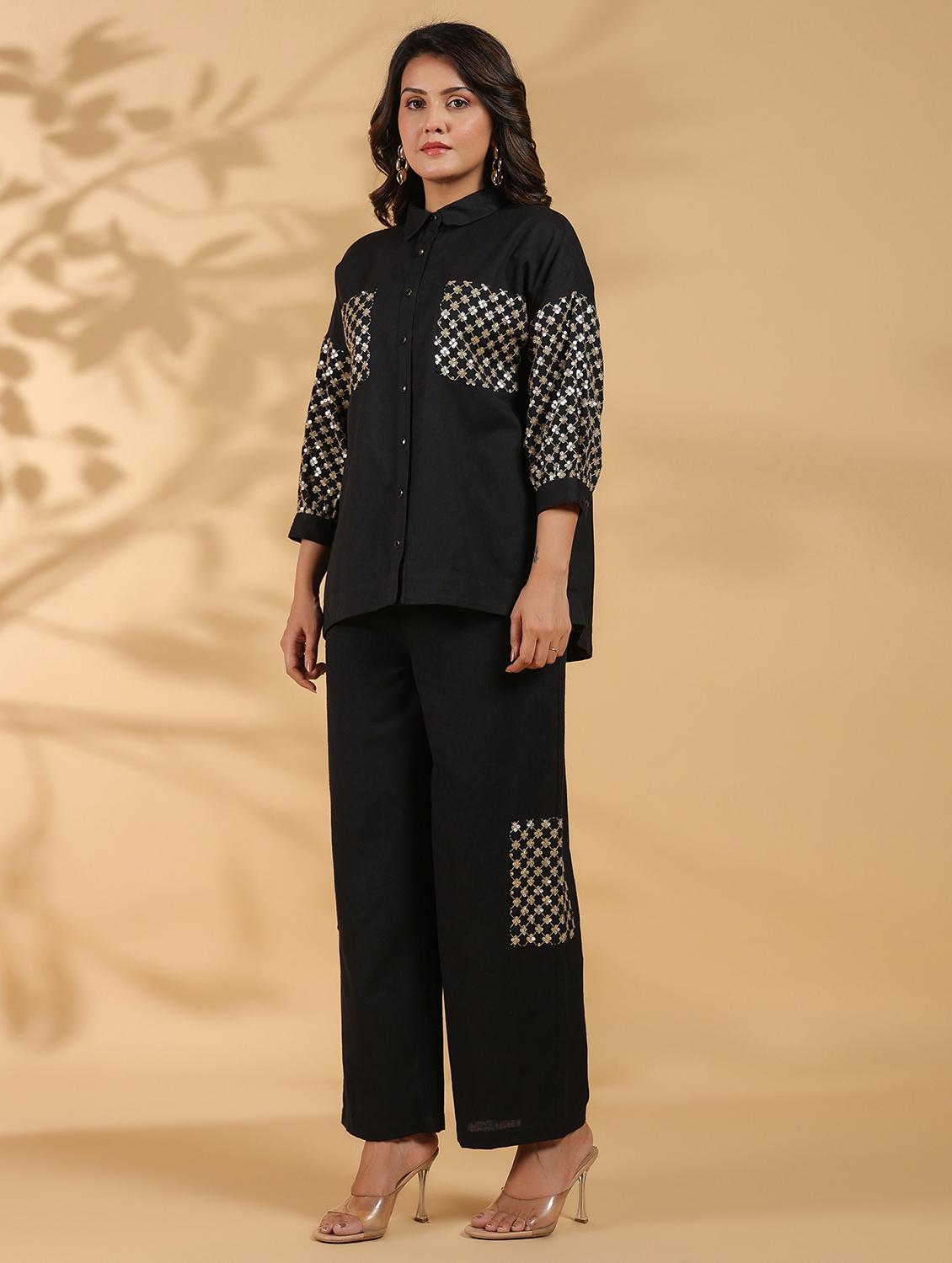 women black sequin work shirt and trouser co-ords set - 21742304 -  Standard Image - 1