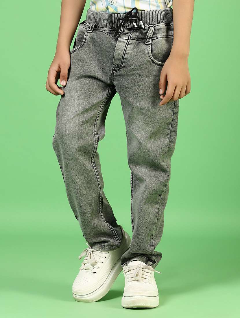 boys green solid mid rise jeans