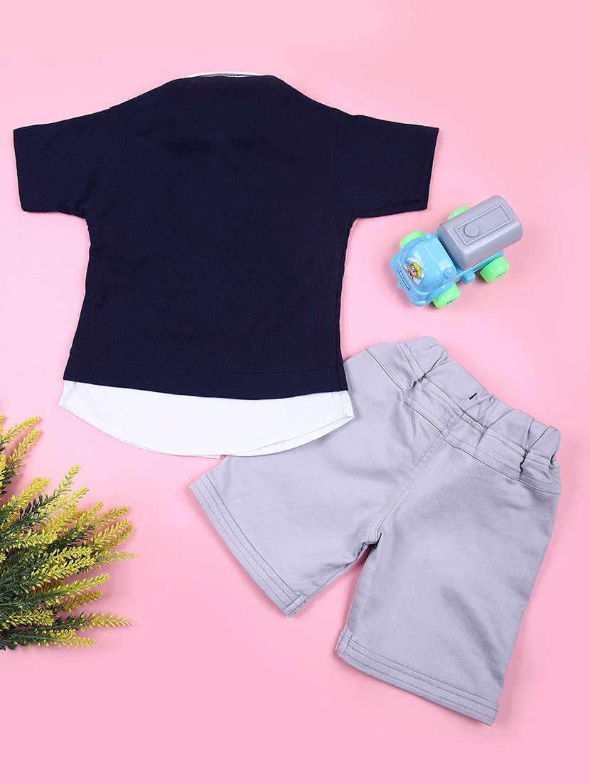 boys navy blue solid t-shirt and short set - 21742410 -  Standard Image - 1