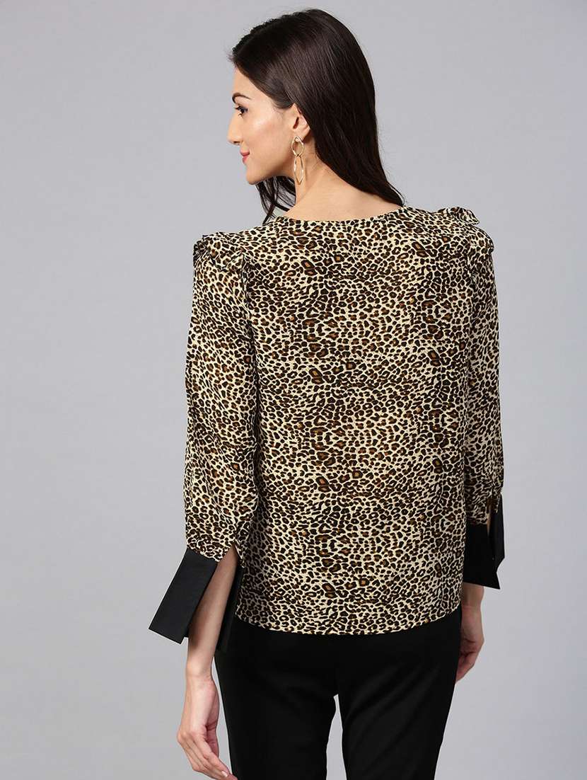 women animal print v-neck top - 21742508 - Standard Image - 1