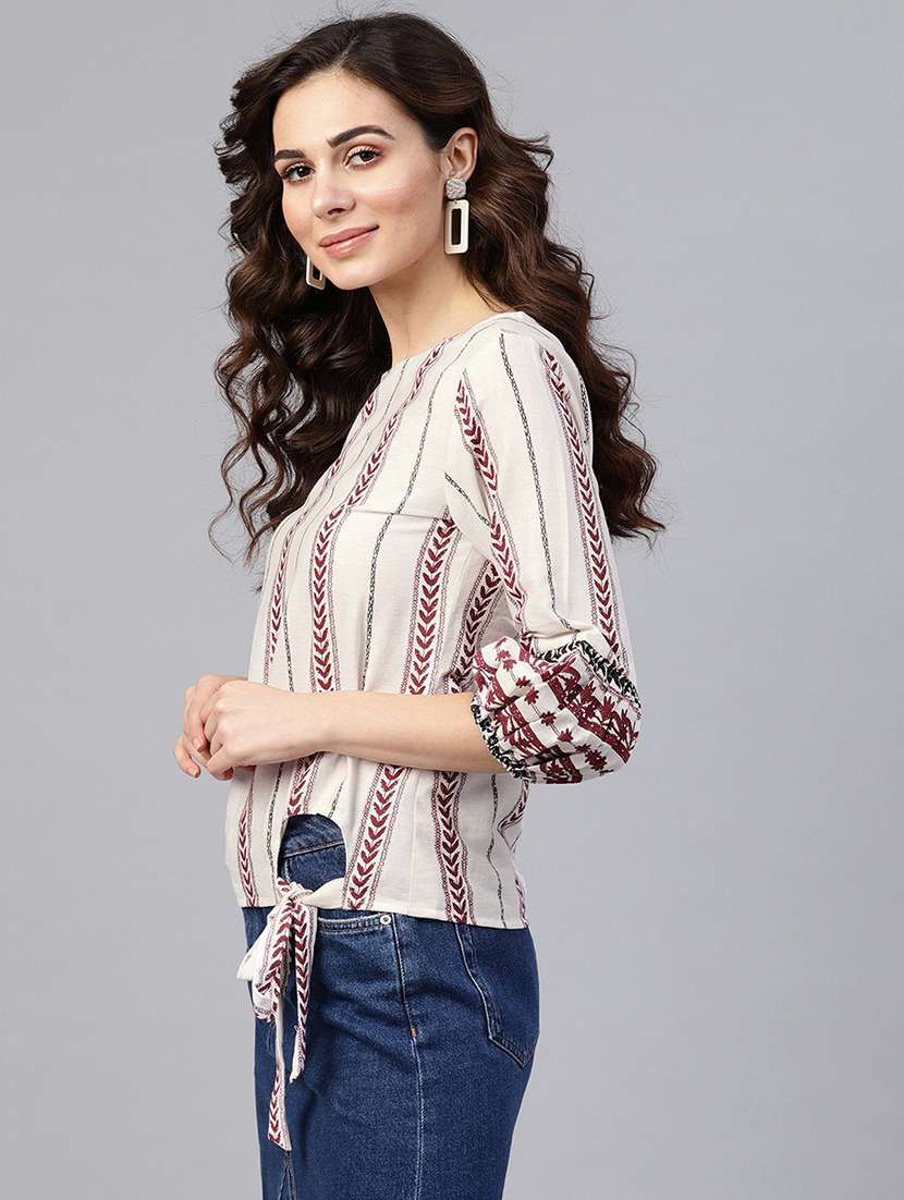 women printed three quarter sleeve top - 21742514 -  Standard Image - 1