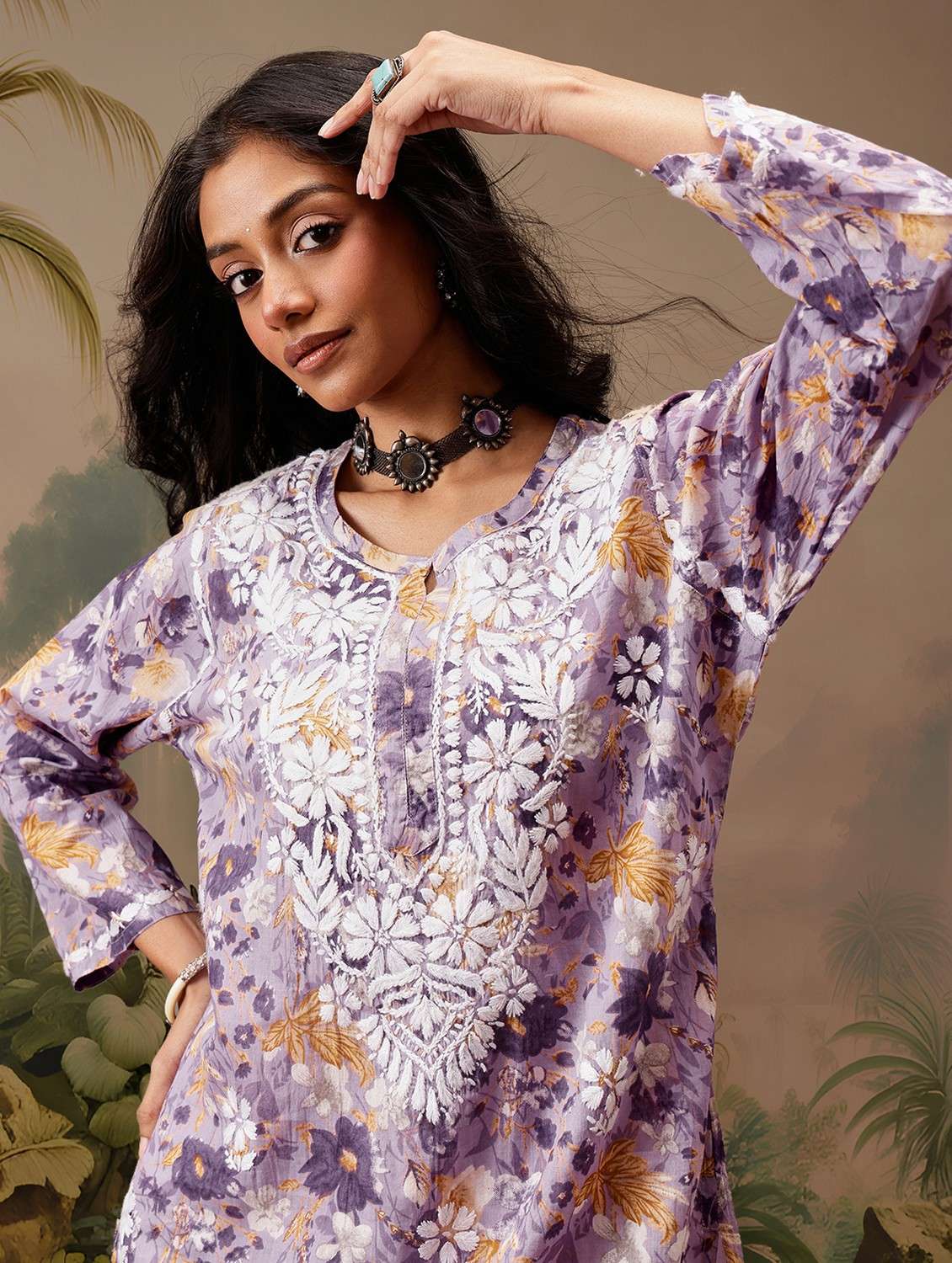 women chikankari work notch neck straight kurti - 21742523 -  Standard Image - 4