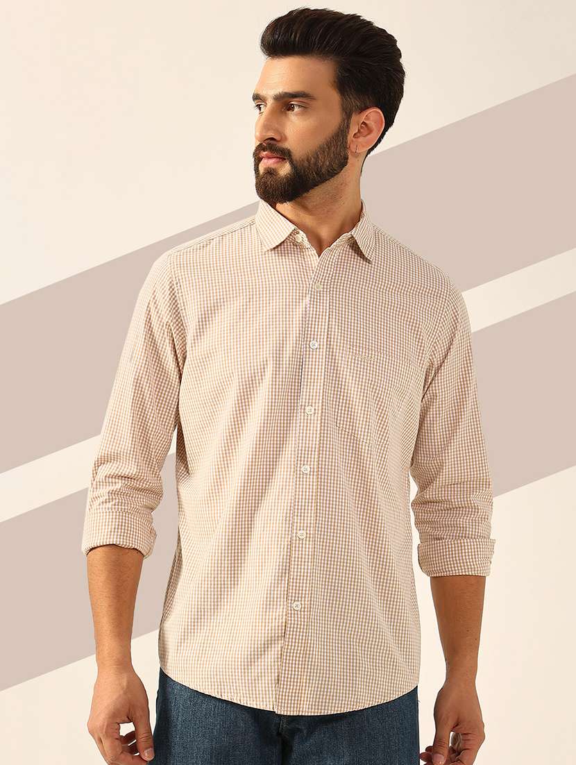 men long sleeves checkered casual shirt