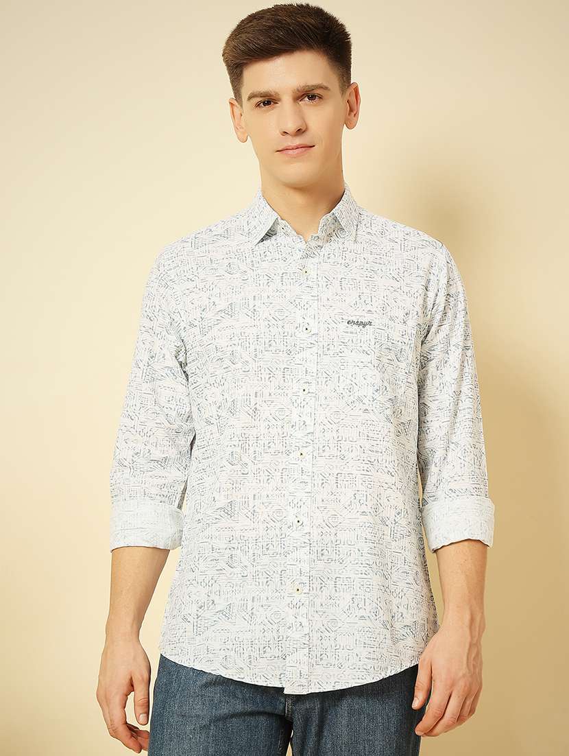 men long sleeves printed casual shirt
