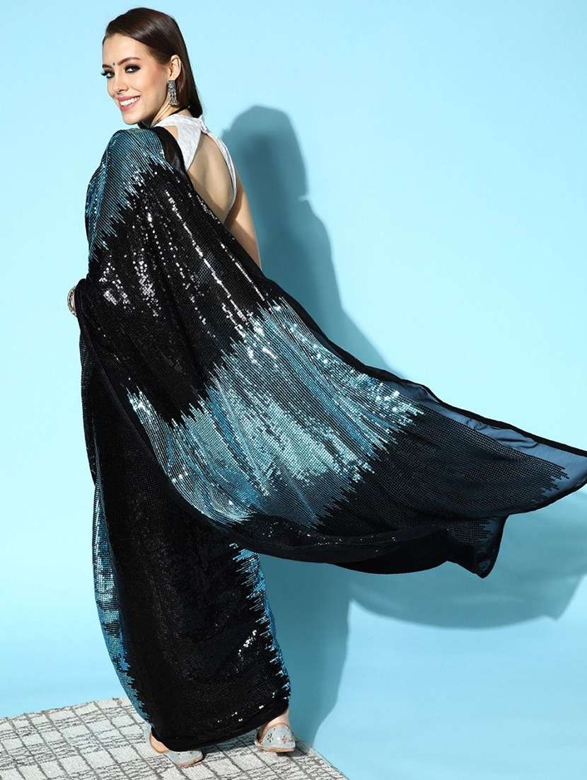 women blue sequin work party wear saree with blouse - 21742613 - Standard Image - 1