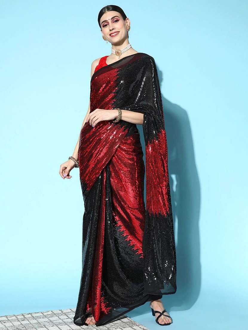 women red sequin work party wear saree with blouse - 21742617 -  Standard Image - 1