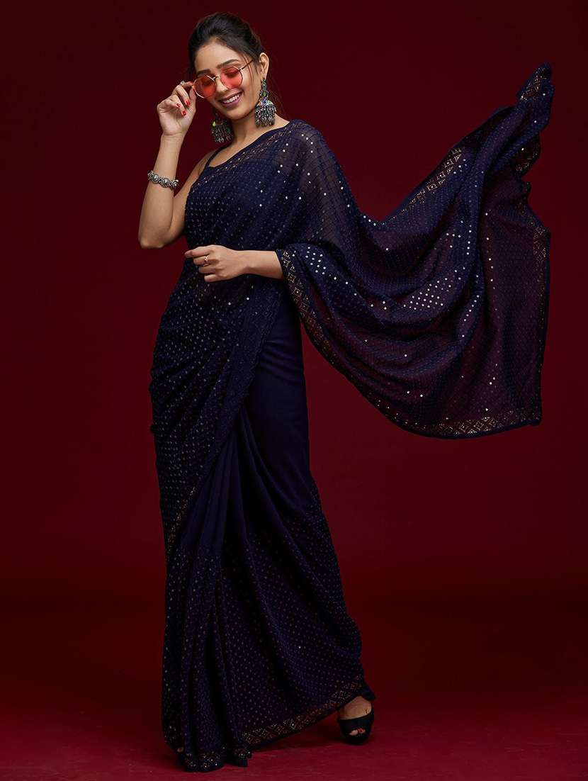 women sequin work embellished saree with blouse