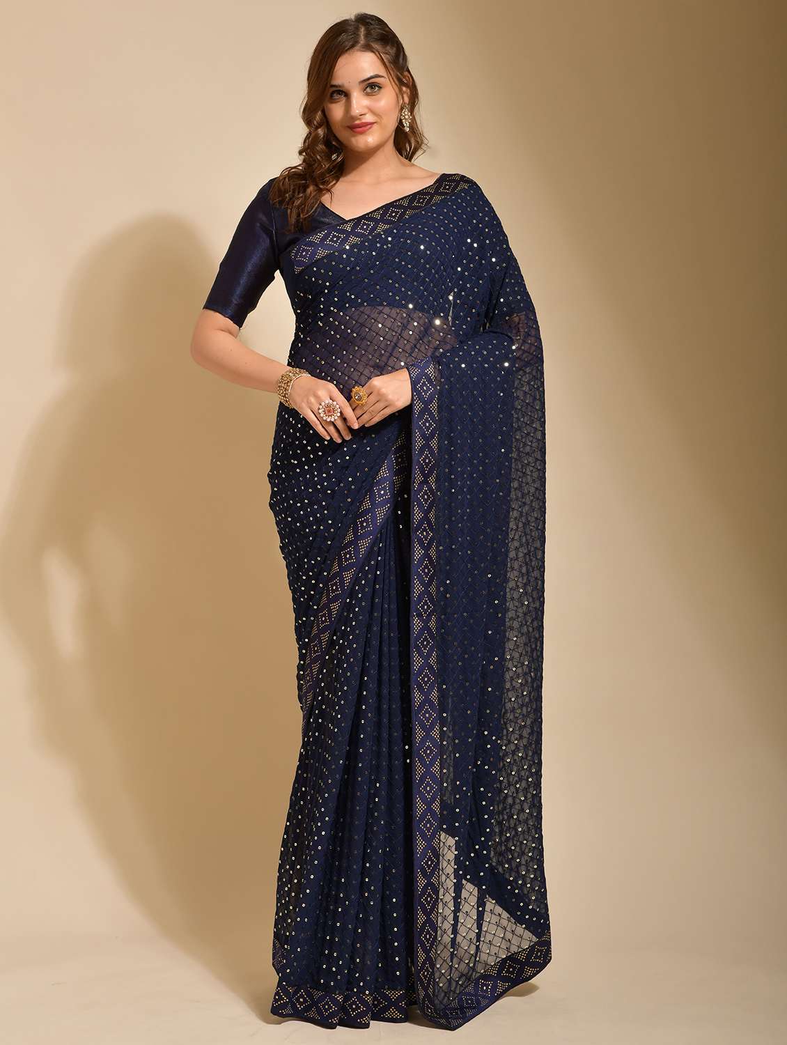 women sequin work embellished saree with blouse