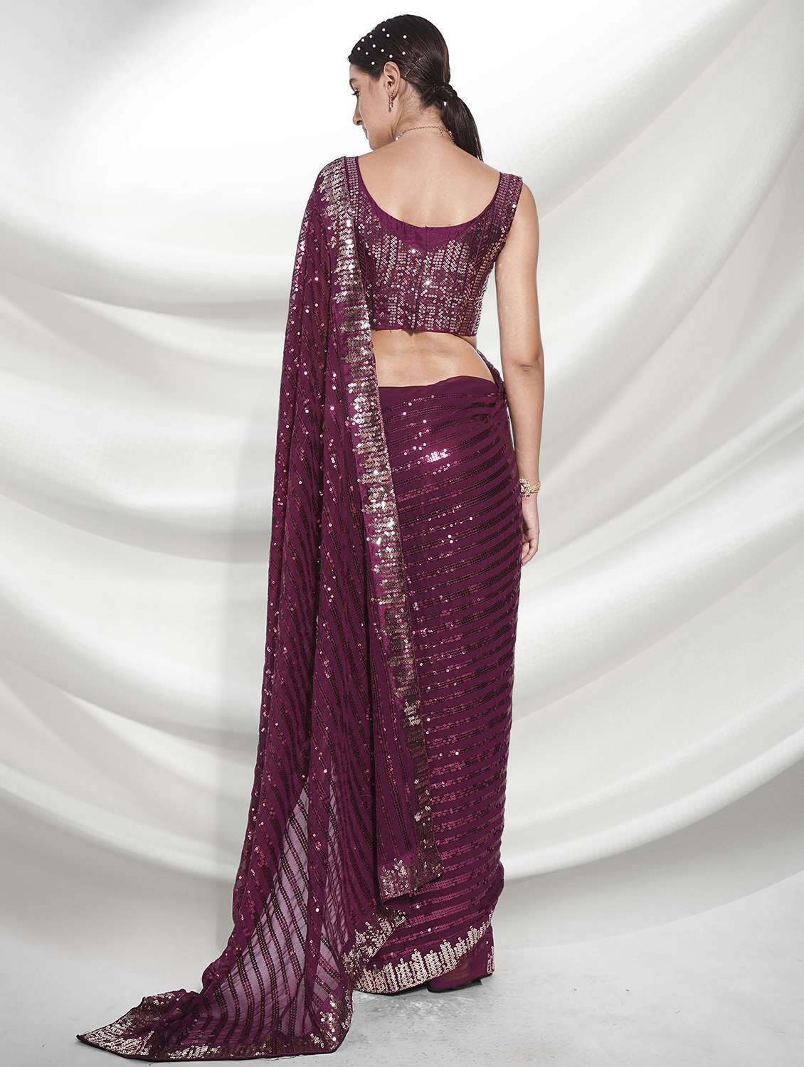 women purple sequin work party wear saree with blouse - 21742651 -  Standard Image - 1