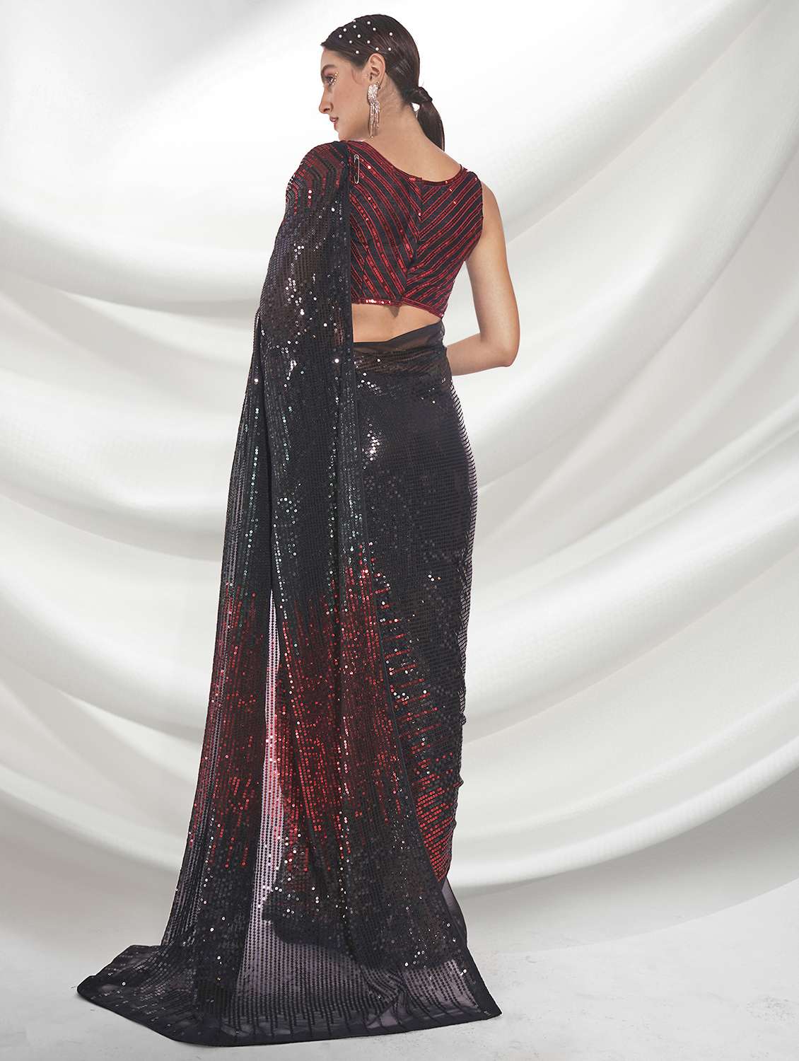 women red sequin work party wear saree with blouse - 21742656 -  Standard Image - 1