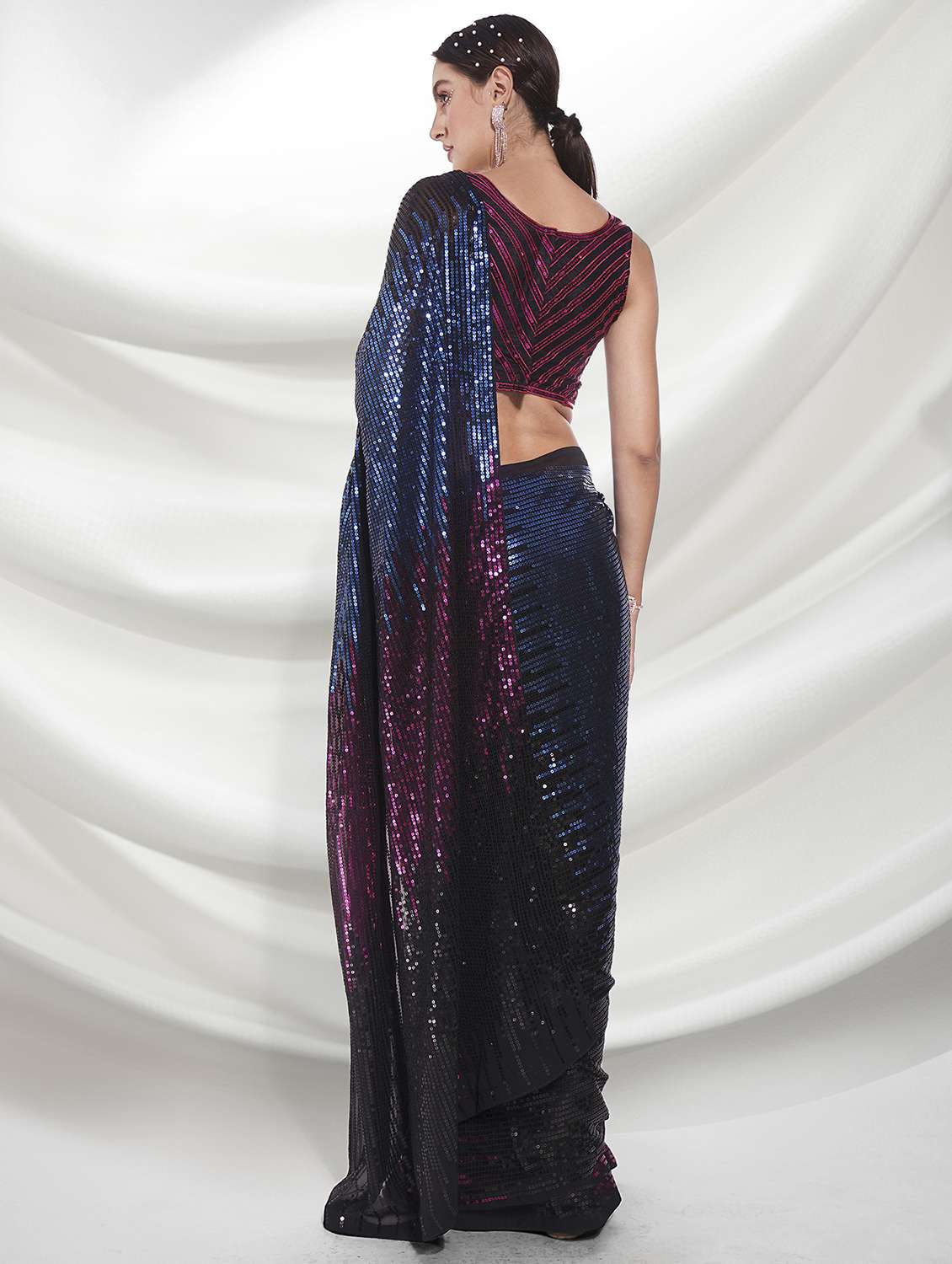 women navy blue sequin work party wear saree with blouse - 21742657 -  Standard Image - 1