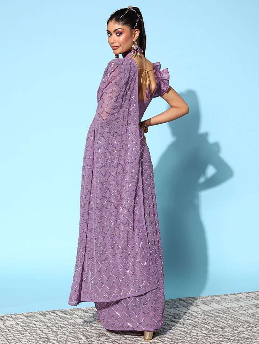 women lavender sequin work party wear saree with blouse - 21742662 -  Standard Image - 1