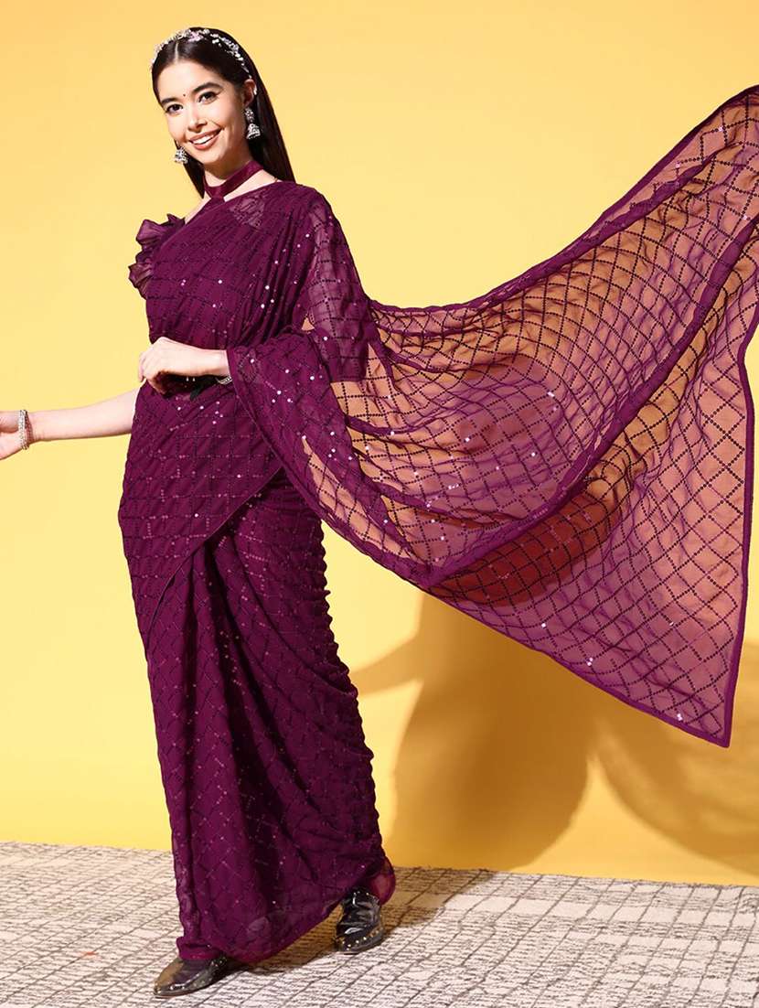 women purple sequin work party wear saree with blouse - 21742664 -  Standard Image - 1