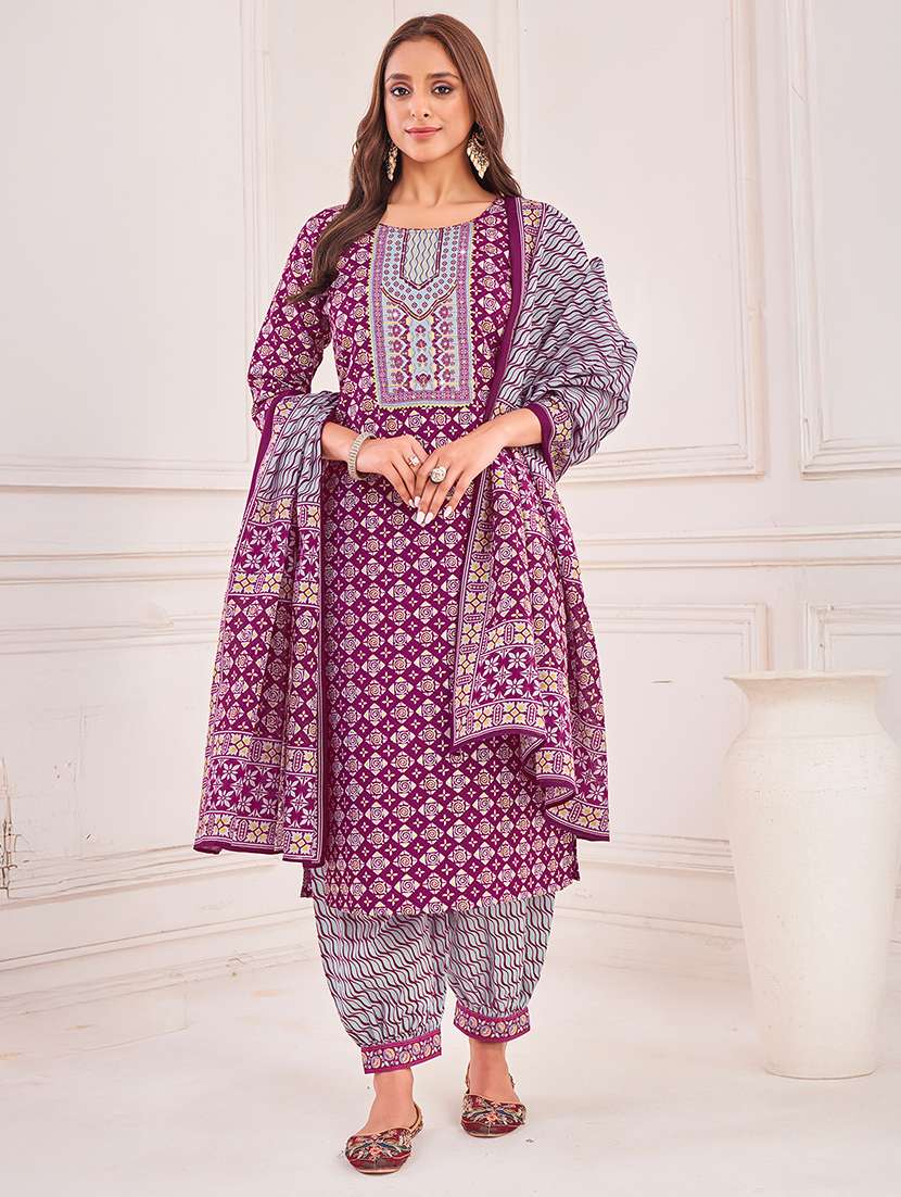 women printed kurta salwar with dupatta set - 21742686 - Standard Image - 1