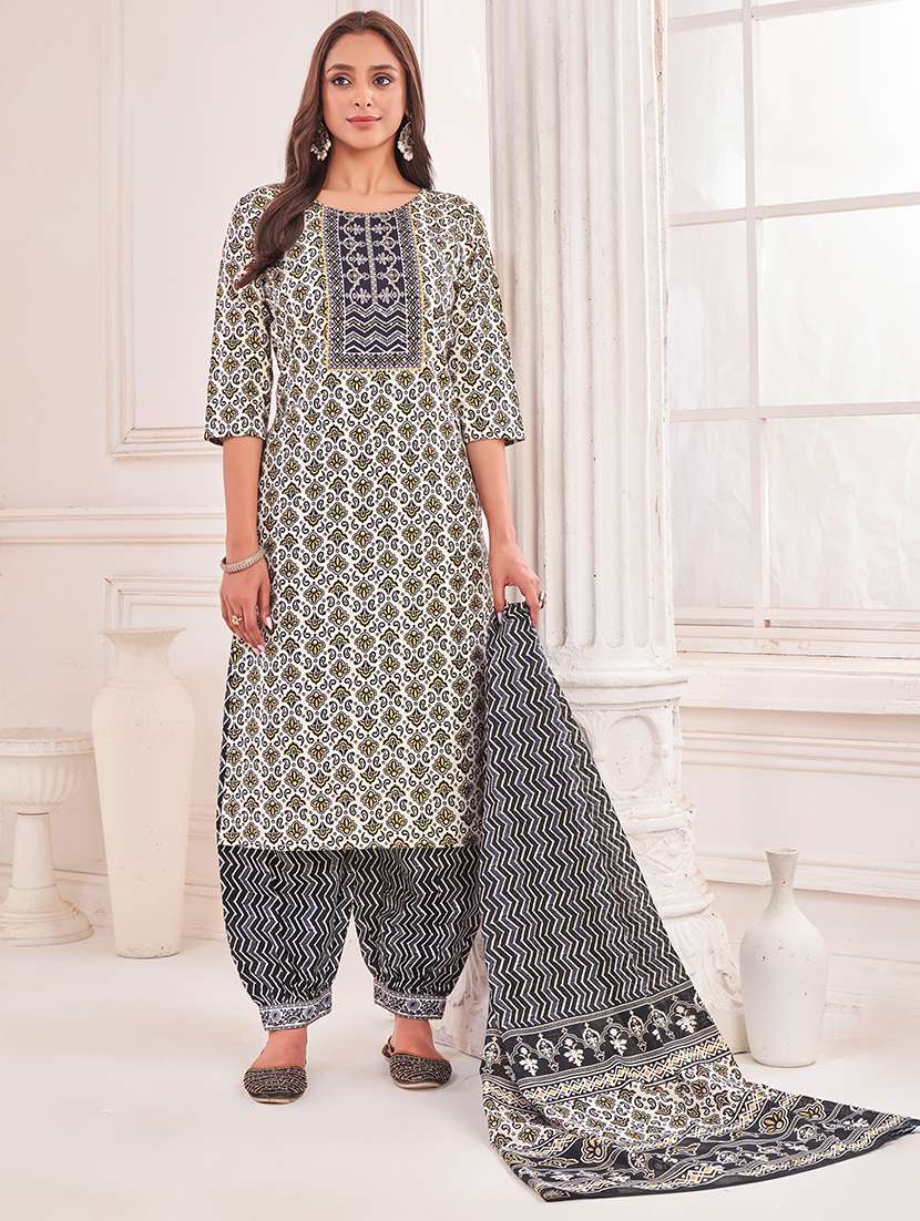 women printed kurta salwar with dupatta set