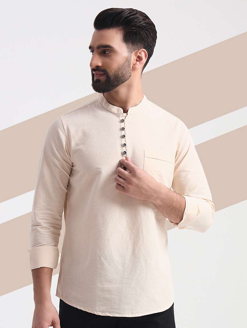 men mandarin neck solid short kurta