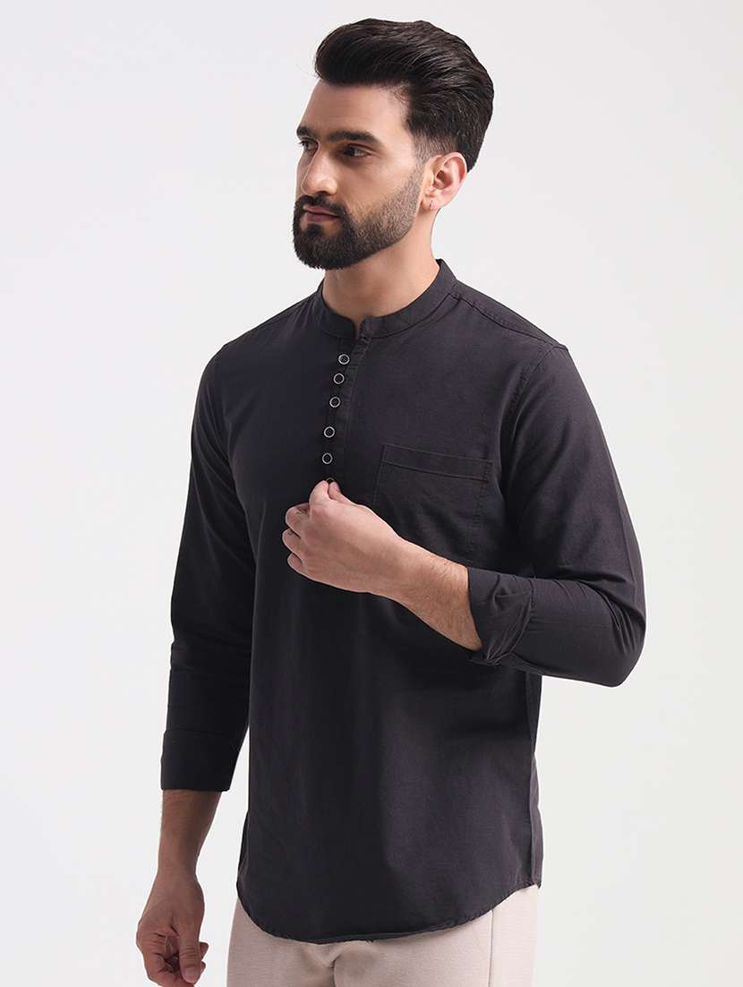 men mandarin neck solid short kurta - 21742718 -  Standard Image - 1