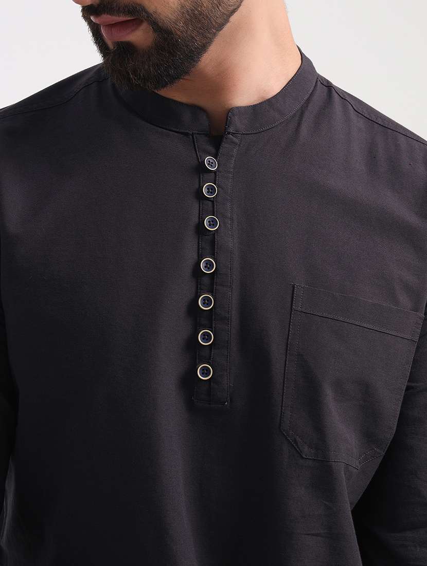 men mandarin neck solid short kurta - 21742718 -  Standard Image - 4