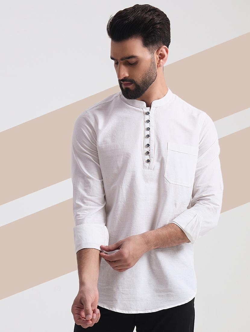 men mandarin neck solid short kurta