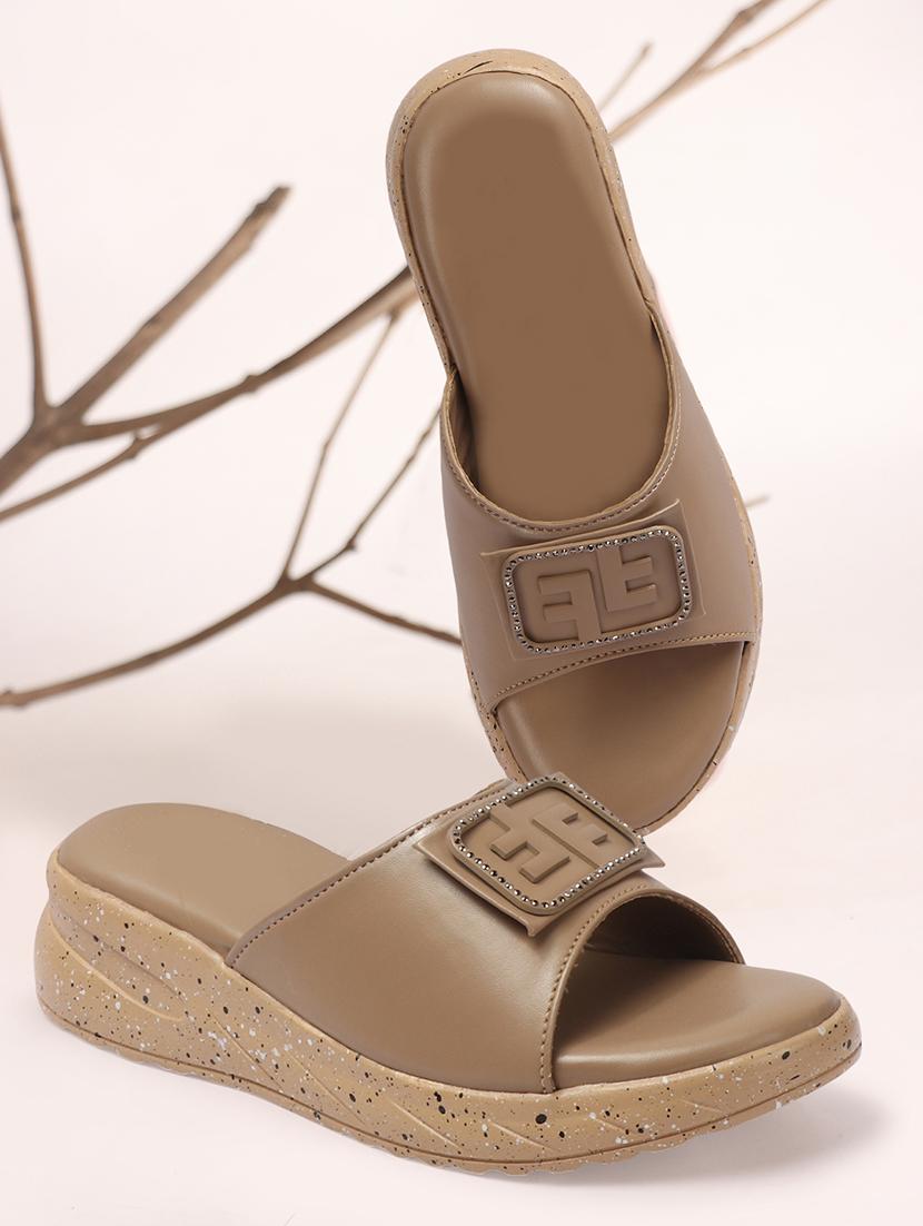 women beige slip on wedge