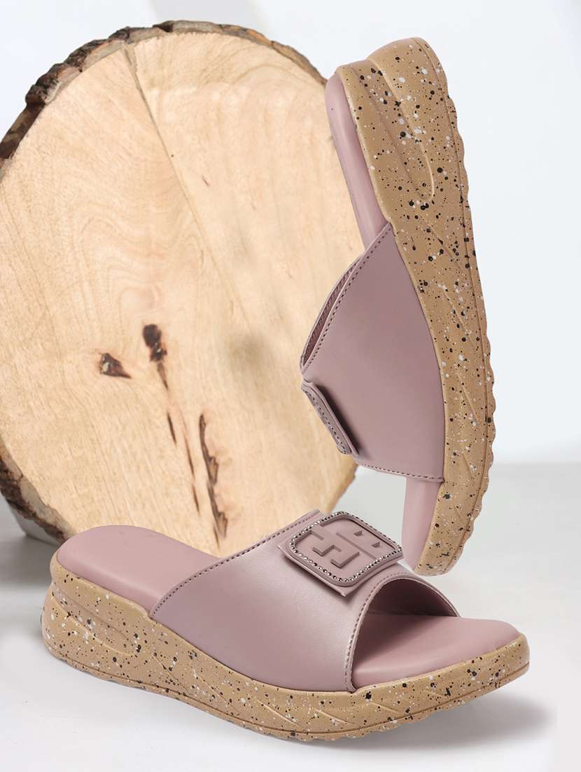 women purple slip on wedge