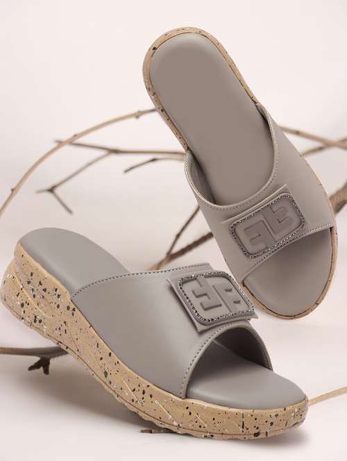 women grey slip on wedge