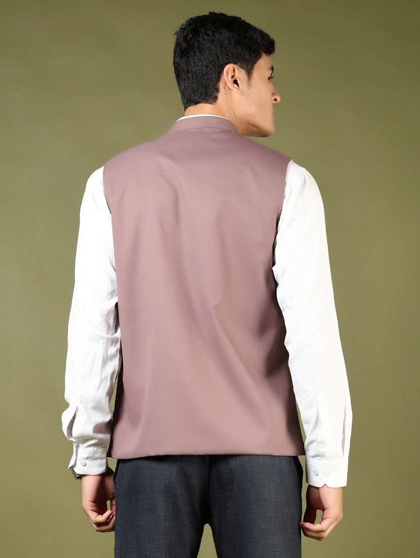 men mauve solid mndarin neck nehru jacket - 21742763 -  Standard Image - 4