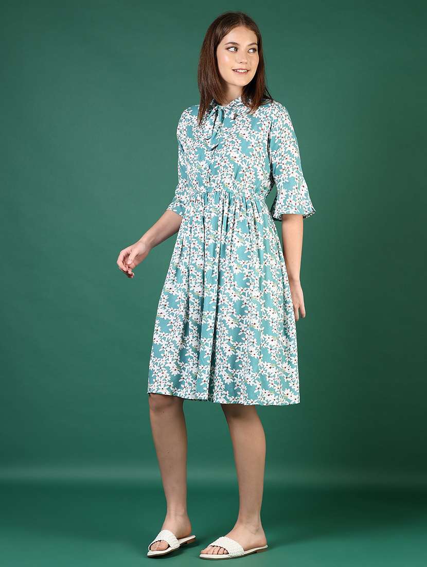 women floral print bell sleeve fit & flare dress - 21742811 - Standard Image - 1