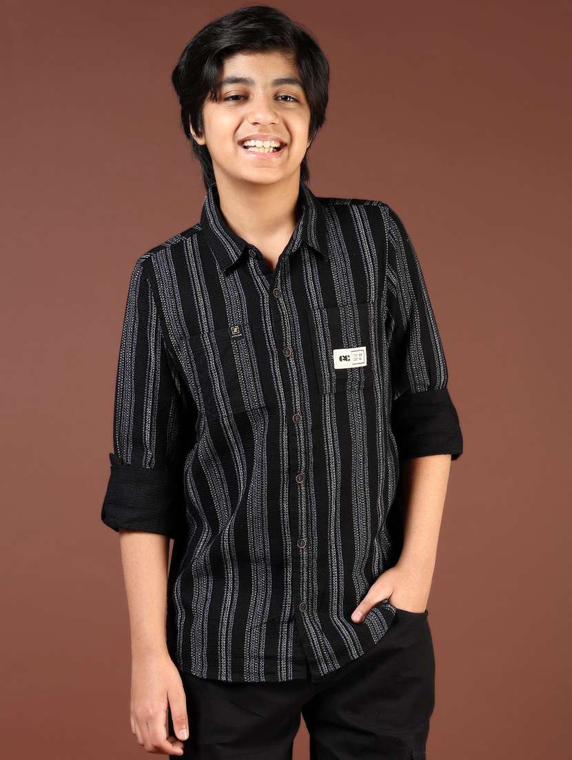 boys striped collared casual shirt - 21742834 -  Standard Image - 1