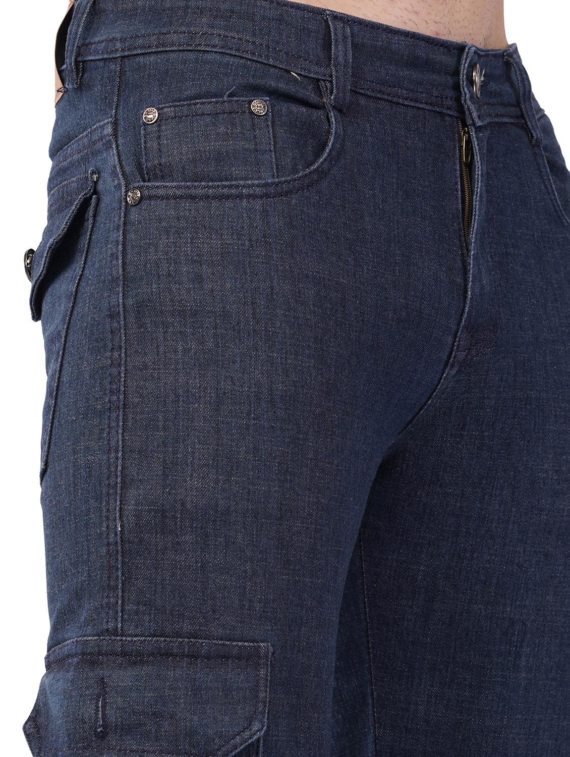 men navy blue denim cargo pants - 21742871 - Standard Image - 4