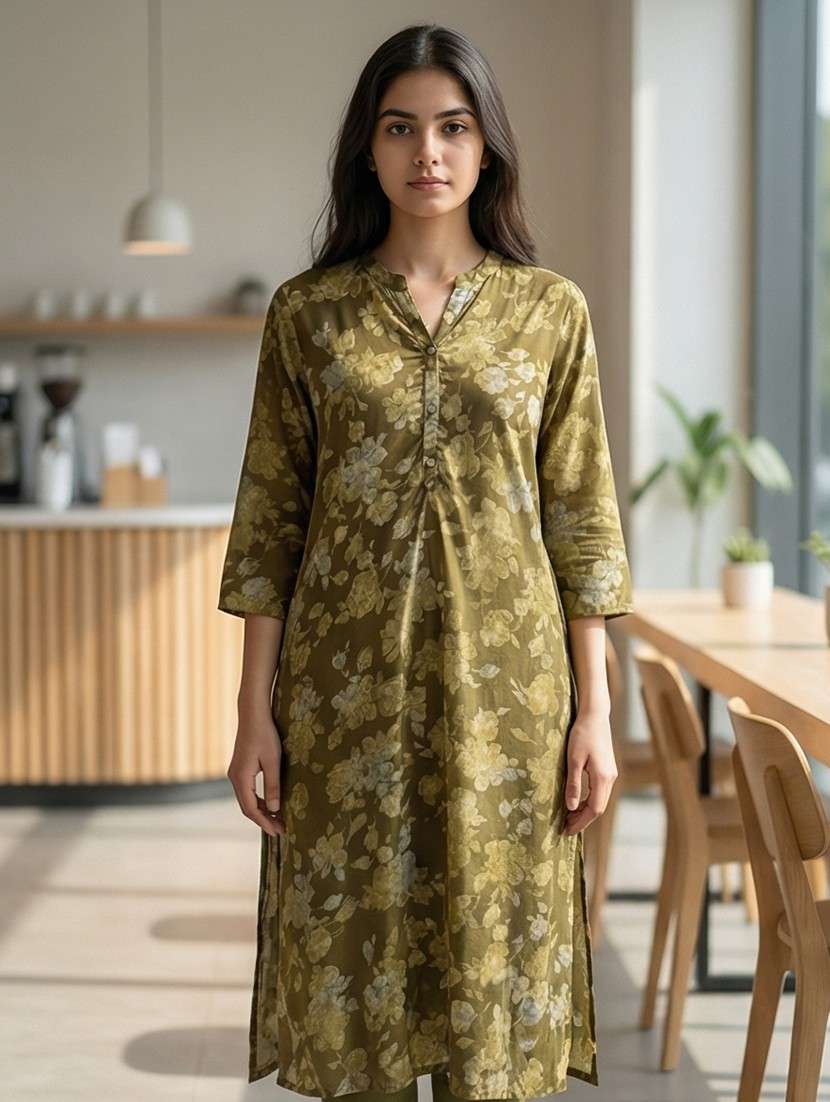 women floral three quarter sleeve a-line kurta  - 21742905 -  Standard Image - 1