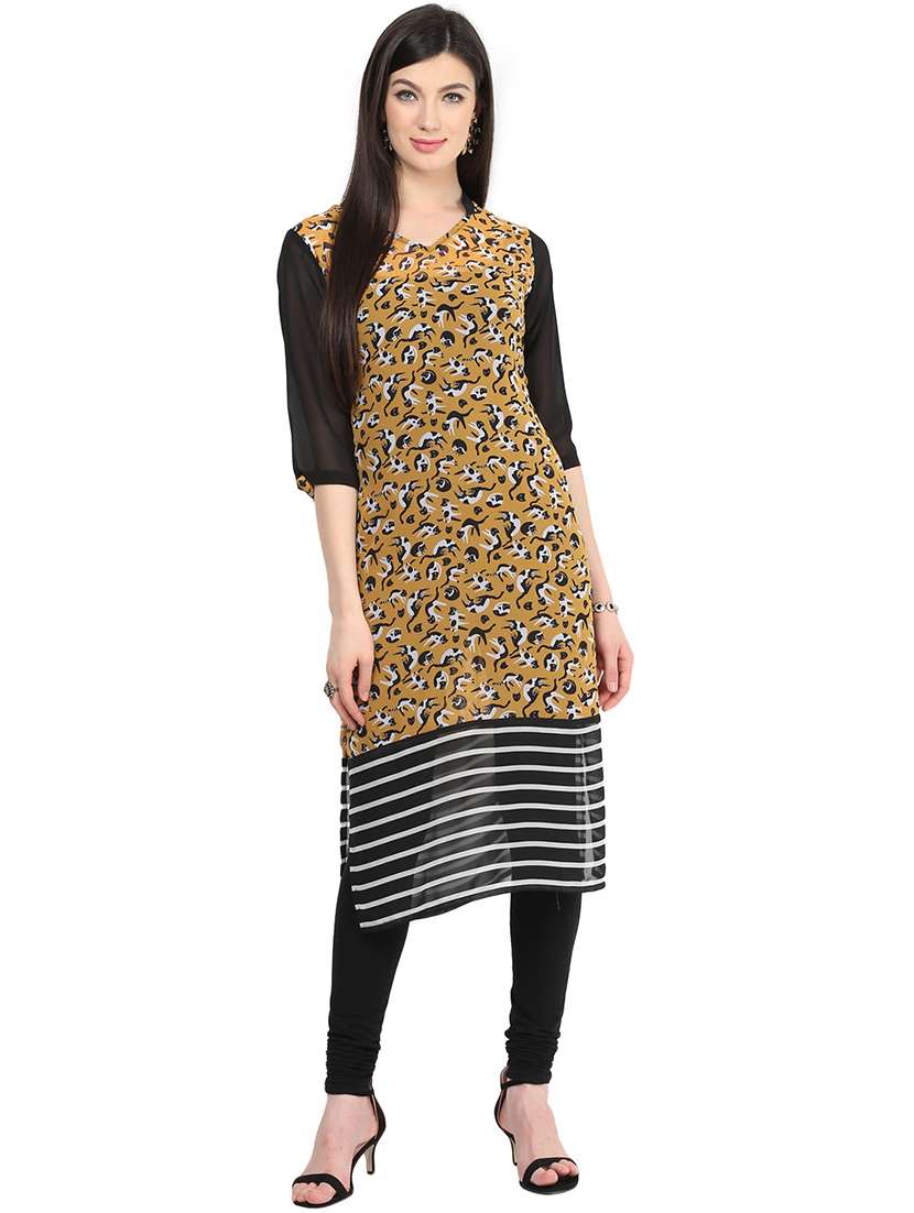 women printed three quarter sleeve straight kurta - 21742929 -  Standard Image - 1