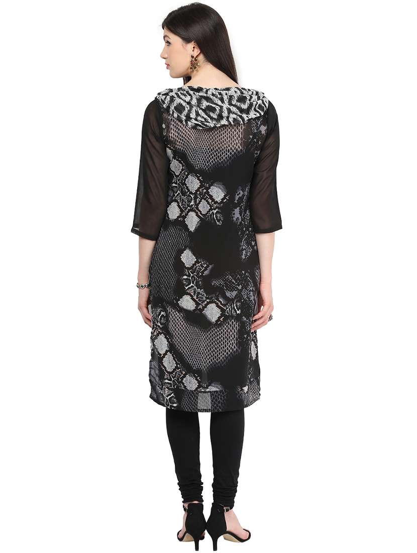 women printed three quarter sleeve straight kurta - 21742930 - Standard Image - 1