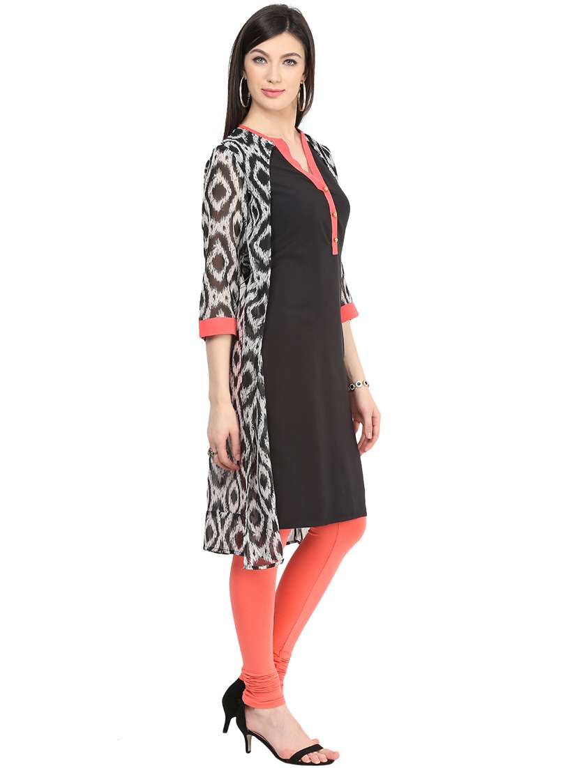 women black placement print high-low kurta - 21742934 - Standard Image - 1