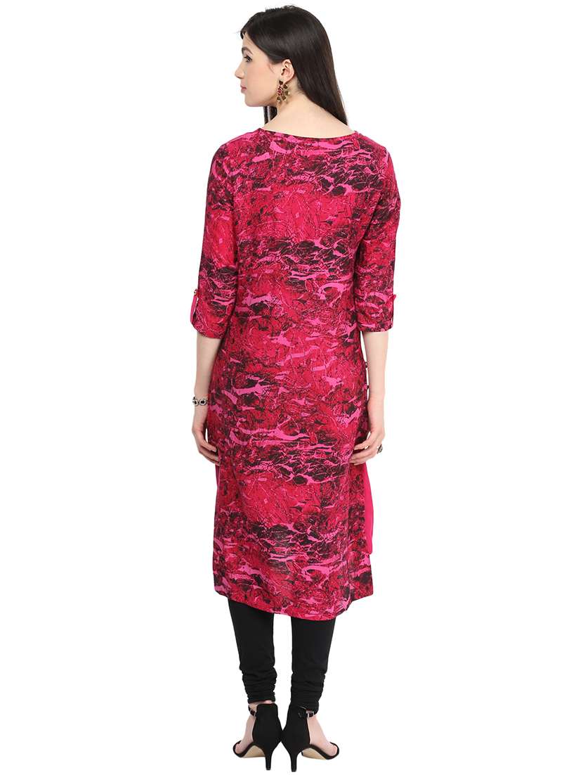women printed three quarter sleeves high low kurta - 21742936 -  Standard Image - 1