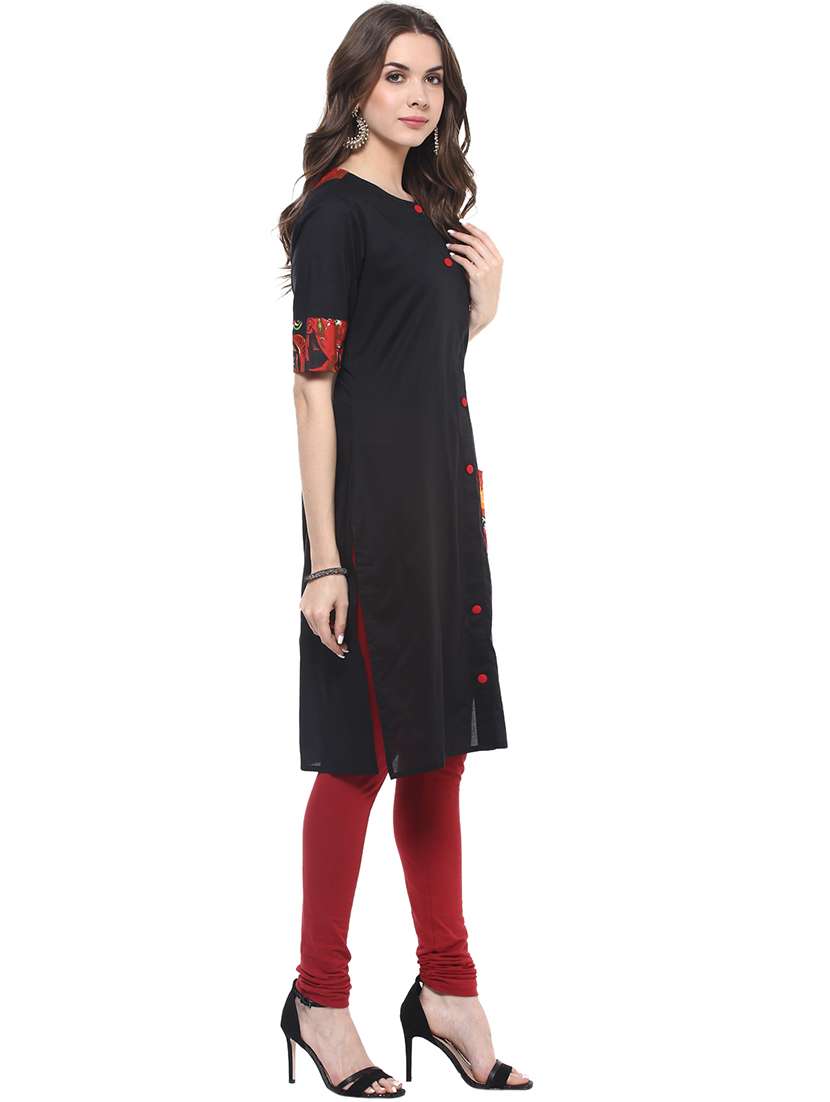 women printed round neck short sleeve straight kurta - 21742947 -  Standard Image - 1