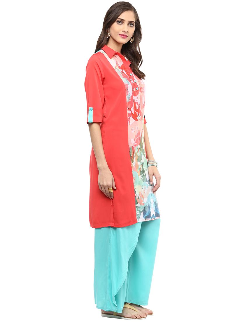 women printed shirt collar neck straight kurta - 21742953 - Standard Image - 1