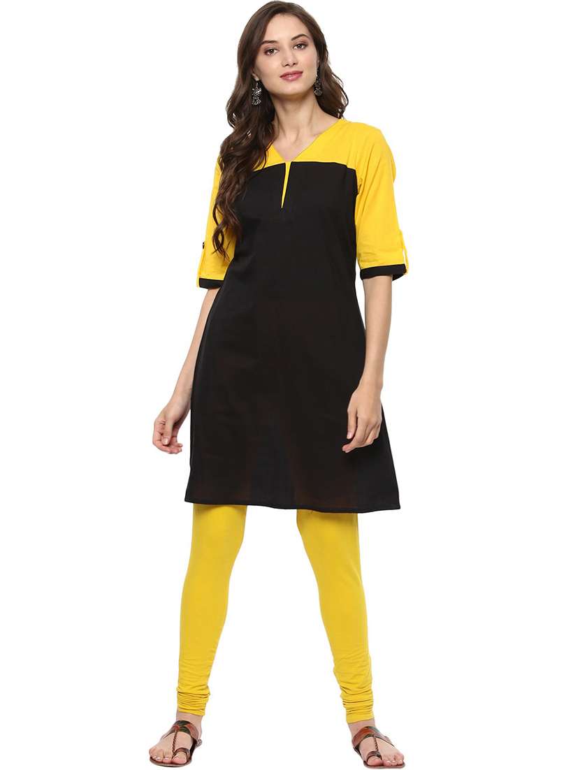 women color block v-neck kurta - 21742960 - Standard Image - 1