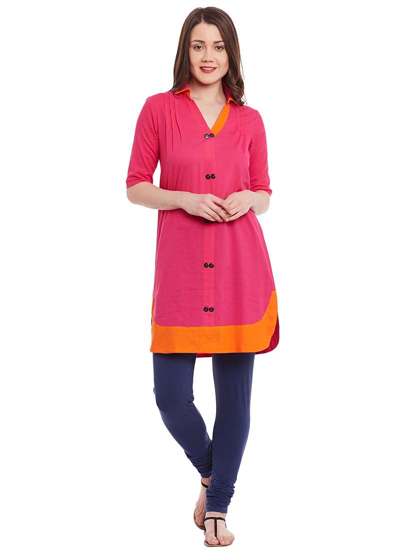 women color block collared neck kurta - 21742963 -  Standard Image - 1