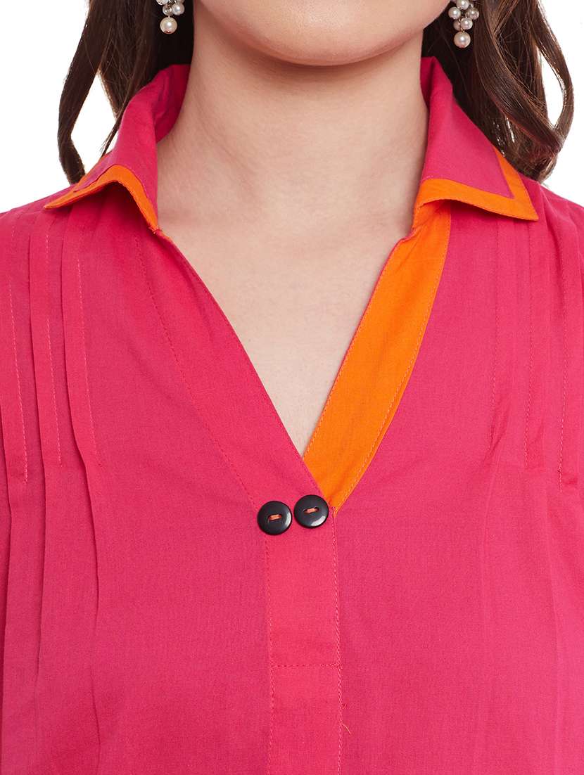 women color block collared neck kurta - 21742963 - Standard Image - 4