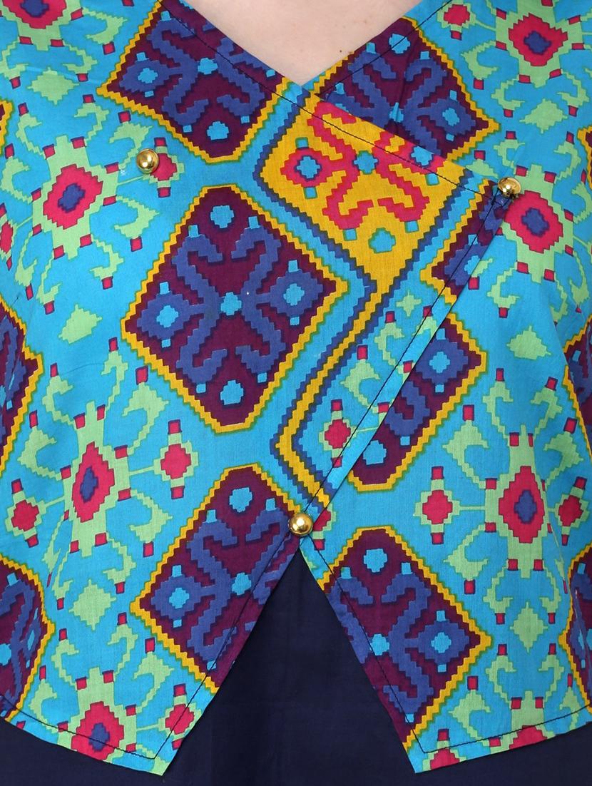 women blue printed v neck a-line kurta - 21742979 - Standard Image - 4