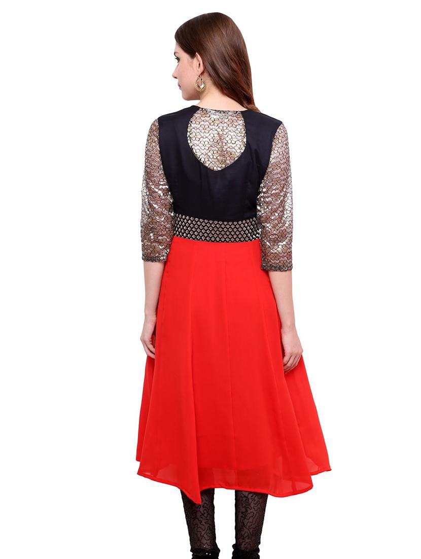 women color block round neck a-line kurta - 21743023 -  Standard Image - 1