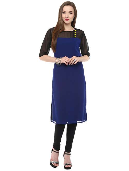 women color block round neck kurta - 21743036 -  Standard Image - 0