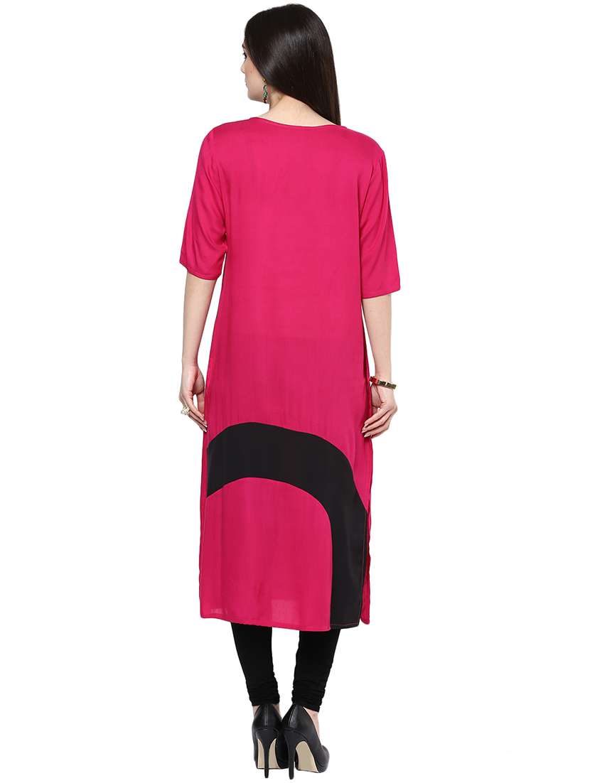 women color block round neck kurta - 21743045 -  Standard Image - 1