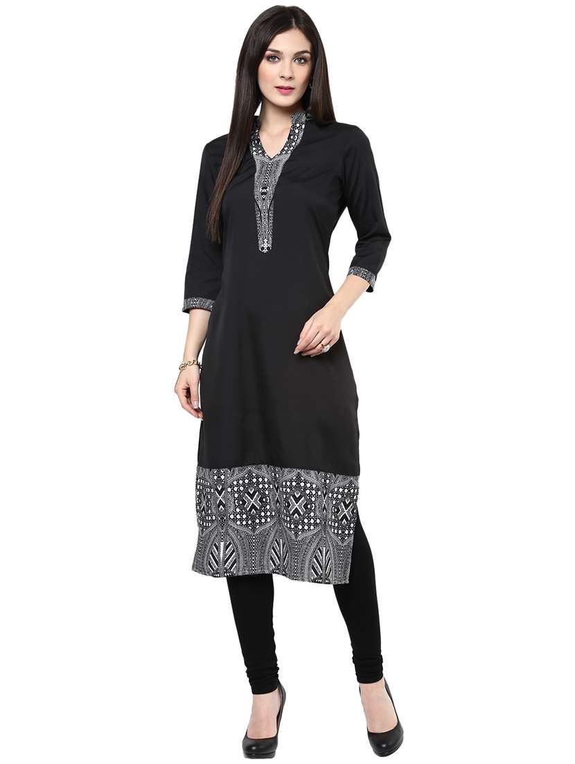 women black placement print straight kurta - 21743047 -  Standard Image - 1