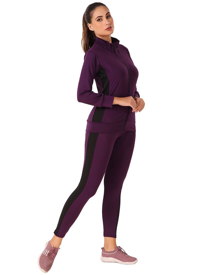 women purple color block active wear co-ords set - 21743327 - Standard Image - 1