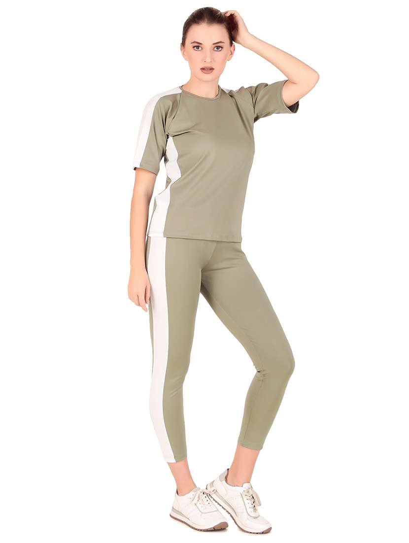women olive color block active wear co-ords set - 21743330 -  Standard Image - 1