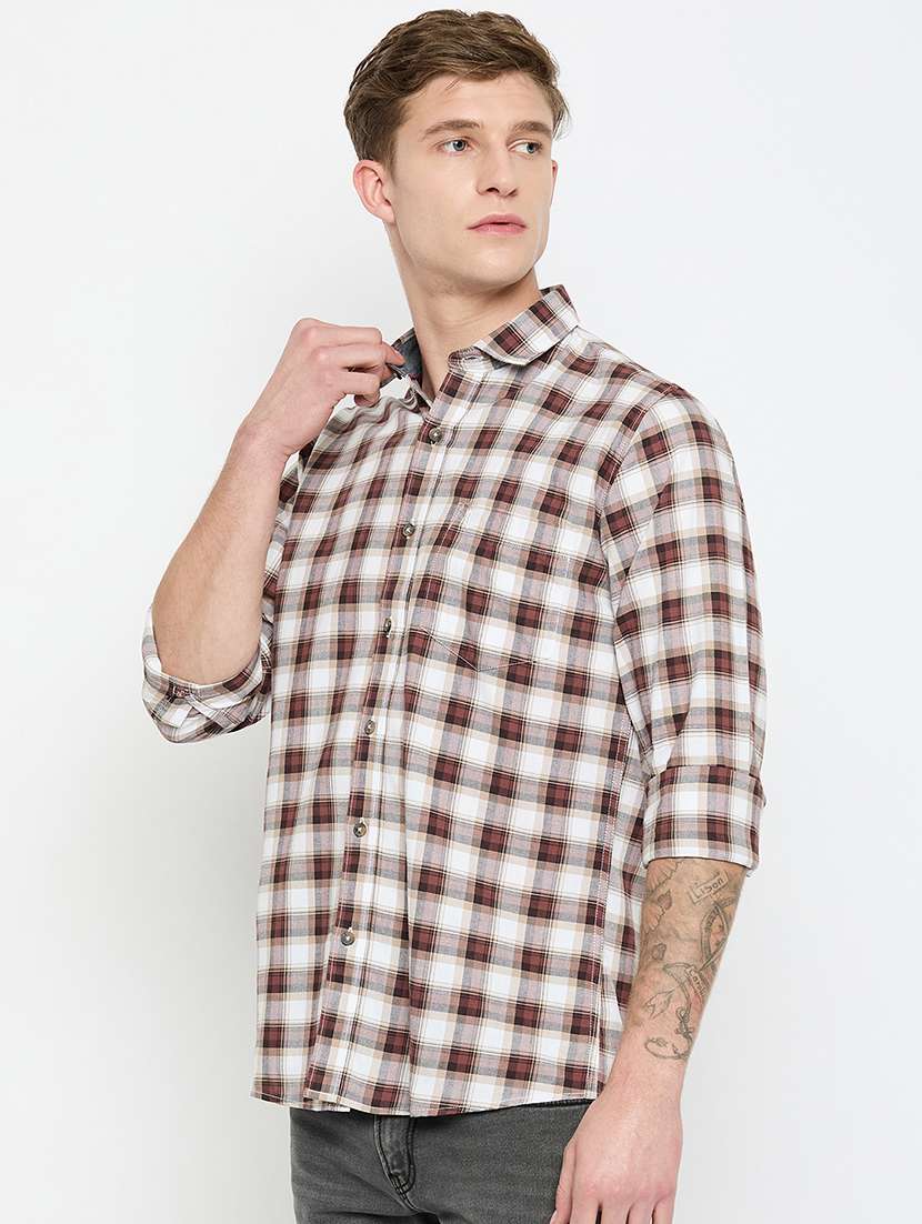 men long sleeves checkered casual shirt - 21743339 - Standard Image - 1
