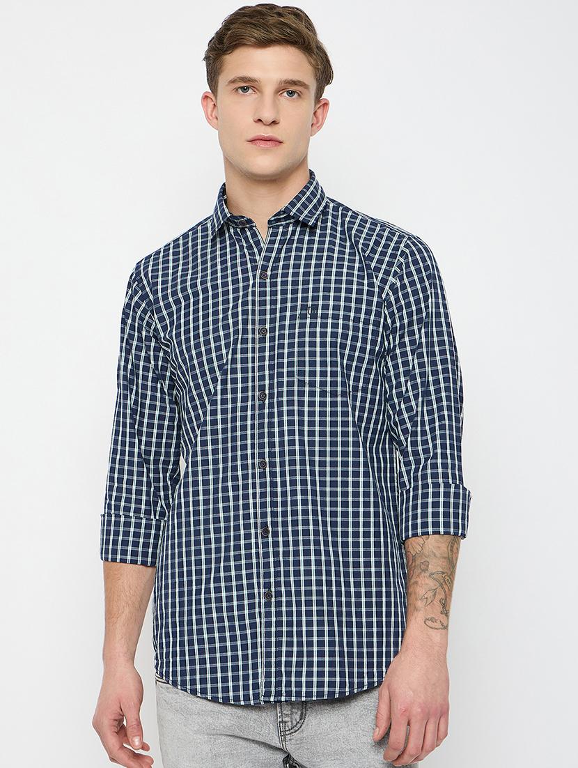 men long sleeves checkered casual shirt